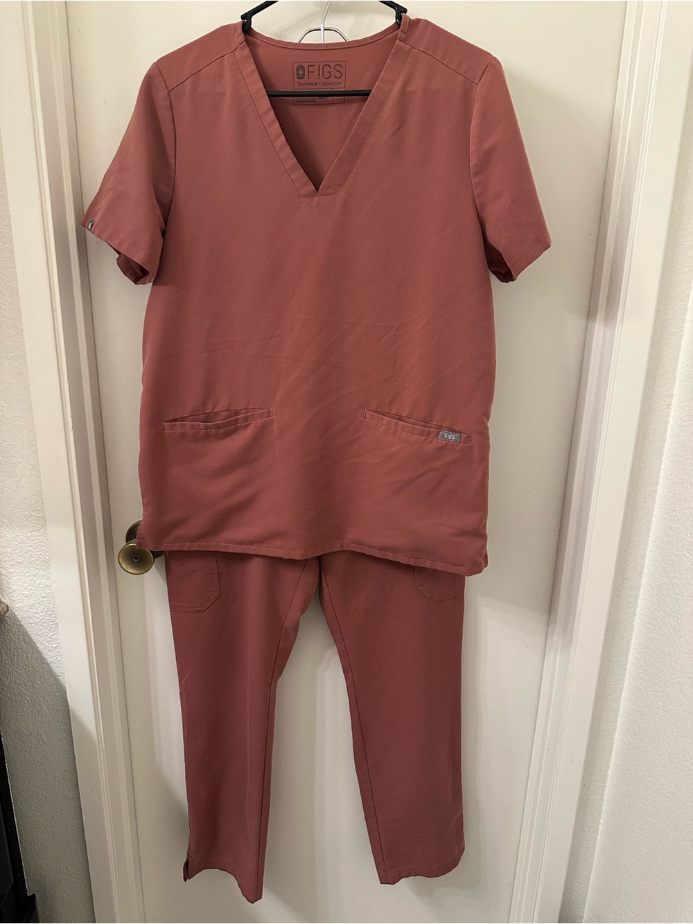 Figs Technical Scrub Top and Pants set in Dusty Rose